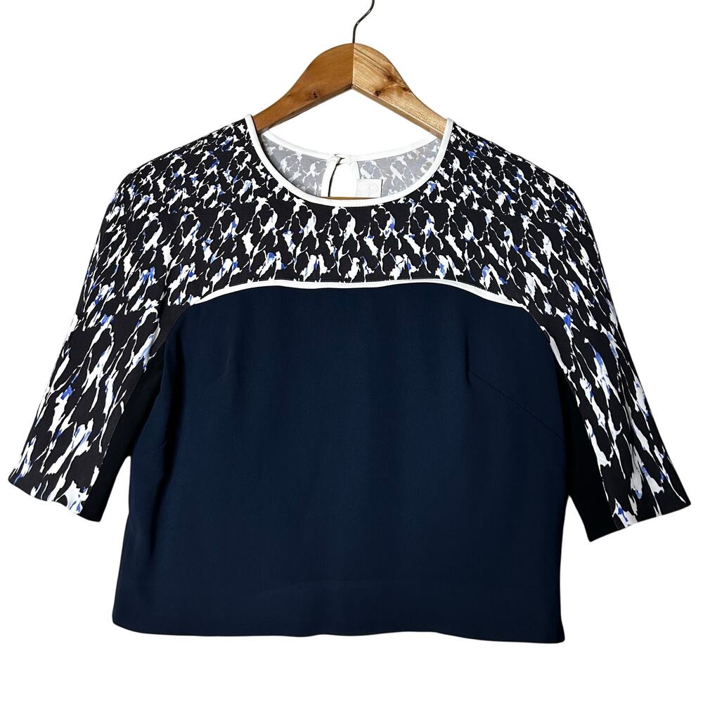 Peter Pilotto Crop Top Blouse Shirt Sz 4 Navy White Pullover Geometric‎ Office